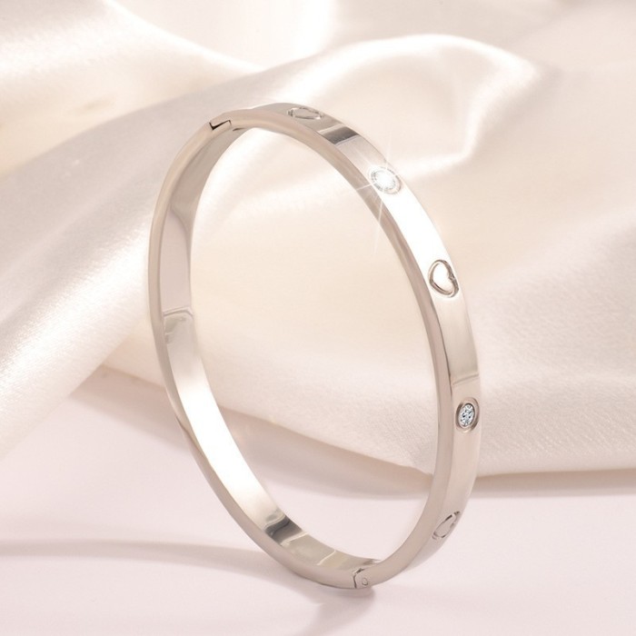 Titanium Steel Bracelet for Women, High-End Fully Stone-Set Stainless Steel Bangle, Niche Versatile Light Luxury Non-Fad...