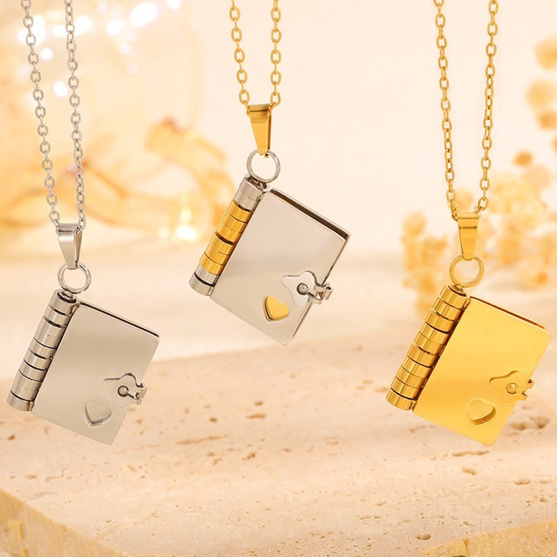 Cross-Border Hot Selling Titanium Steel Women's Love Letter Necklace Openable Pendant Couple New Style Personality Temperament Necklace Clavicle Chain