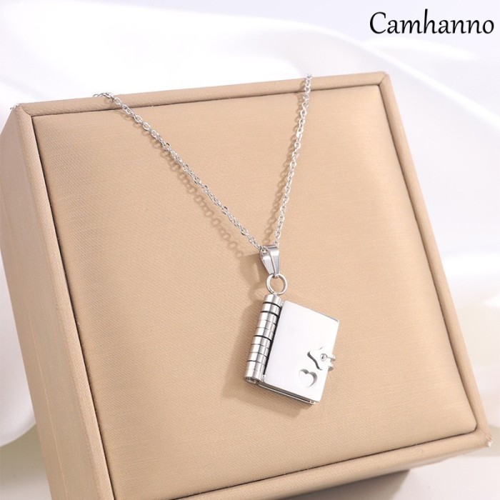 Cross-Border TK Hot-Selling Book Necklace for Women Stainless Steel Couple Necklace Engravable Open Pendant Titanium Steel Love Letter Necklace