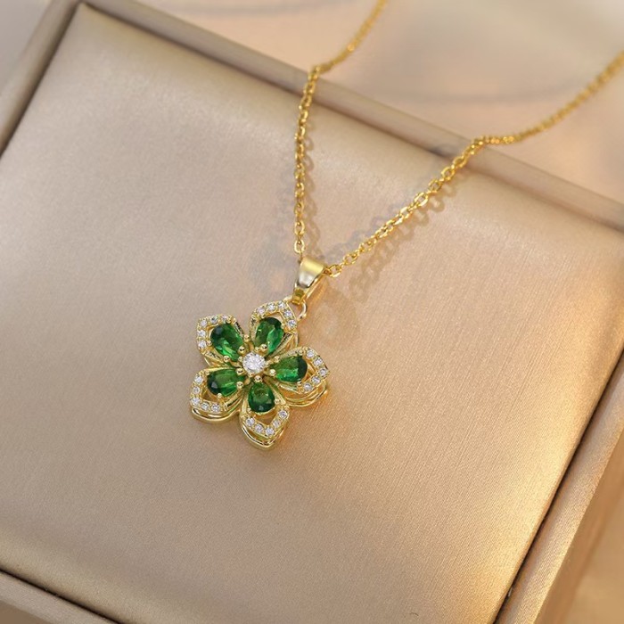 Necklace for Women, Internet Celebrity Rotating Bauhinia Zircon Flower, Niche Fashion New Design Pendant, Elegant Titanium Steel Necklace