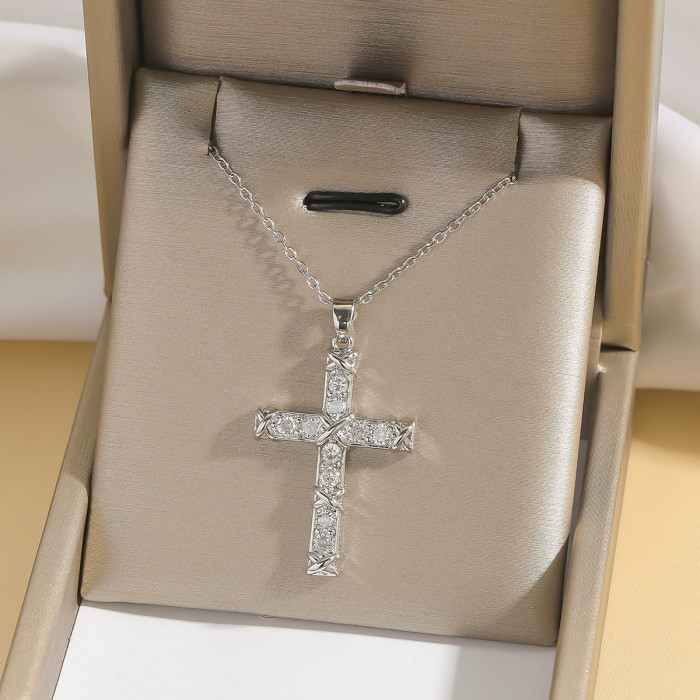 Necklace for Women European and American Cross-Border Fashion Colorful Zircon Cross Necklace Niche Design Ins Style Jewelry Collarbone Chain
