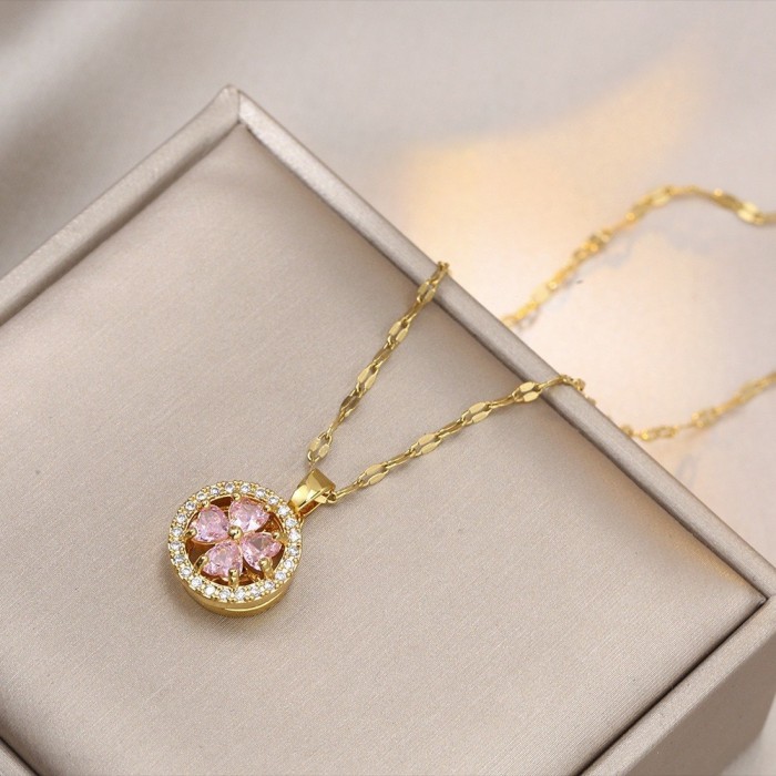 Necklace for Women, Internet Celebrity Style, Versatile, Niche, Sweet, High-End Rotating Necklace and Ring Set, Wholesale Accessories