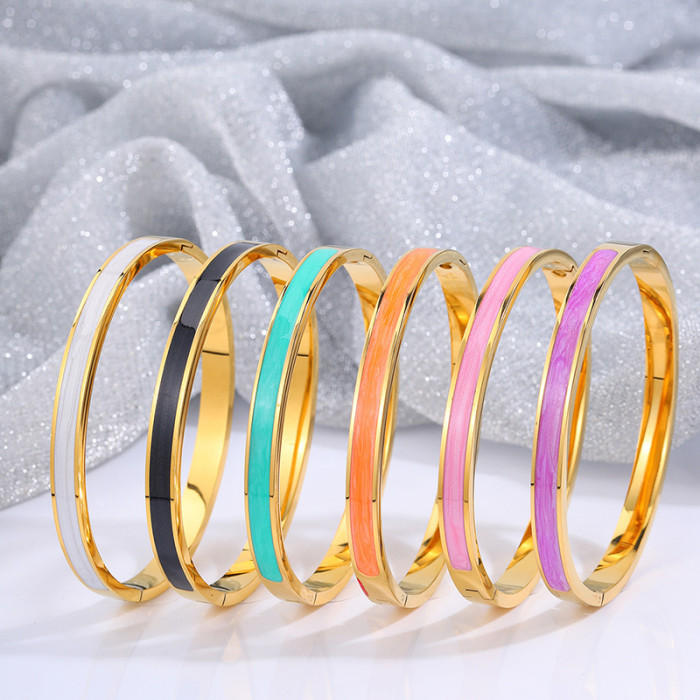Titanium Steel Non-Fading Bracelet Fashion Simple Oil Drip Bracelet for Women High-End 18K Real Gold Plated Bracelet