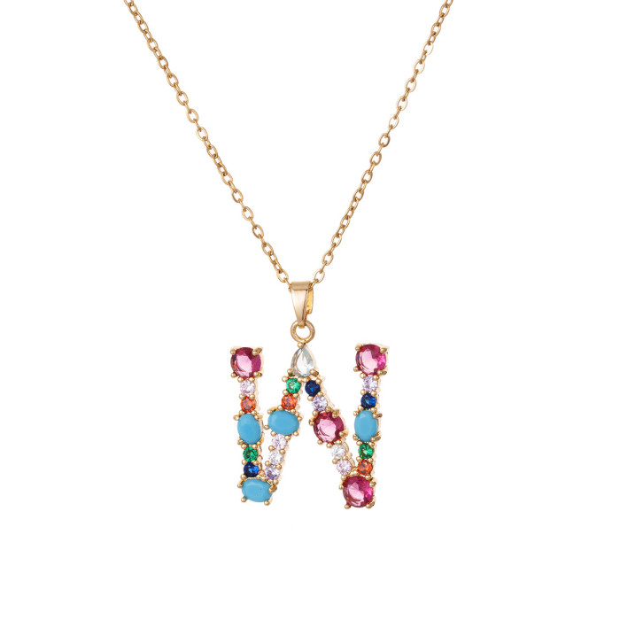 Necklace for Women European and American Cross-Border Colorful Zircon 26 English Letters Personalized Pendant Niche Hip-Hop Necklace Collarbone Chain