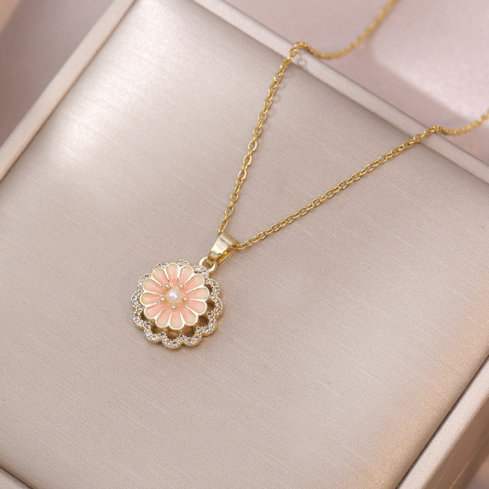 Necklace for Women New Style Rotating Flower Trendy Necklace Elegant Rotating Design Niche Jewelry Collarbone Chain