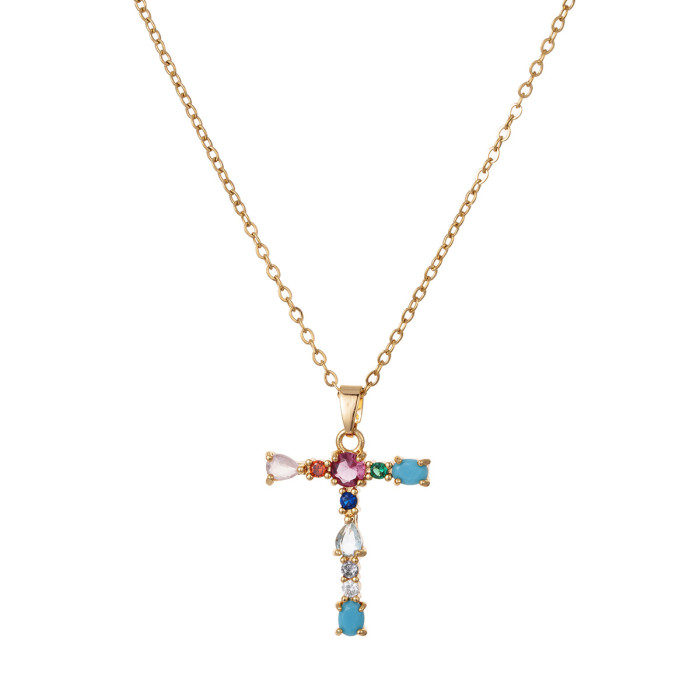 Necklace for Women European and American Cross-Border Colorful Zircon 26 English Letters Personalized Pendant Niche Hip-Hop Necklace Collarbone Chain