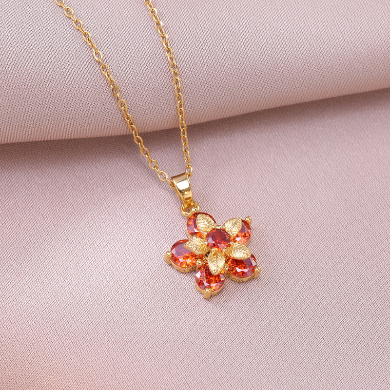 Necklace for Women Internet Celebrity Rotating Purple Plum Blossom Zircon Flower Niche Cross-Border New Design Pendant Elegant Collarbone Chain