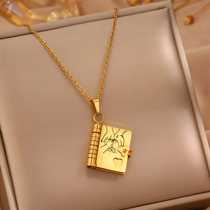 Cross-Border TK Hot-Selling Book Necklace for Women Stainless Steel Couple Necklace Engravable Open Pendant Titanium Steel Love Letter Necklace