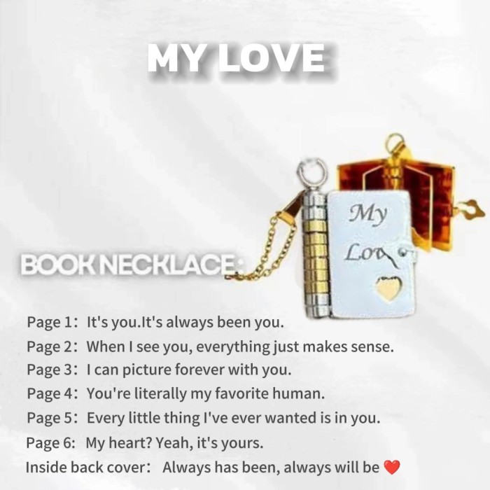 Creative Love Heart Book Titanium Steel Necklace with Words Openable Book Pendant Mother's Day Gift for Mom Grandma Birthday