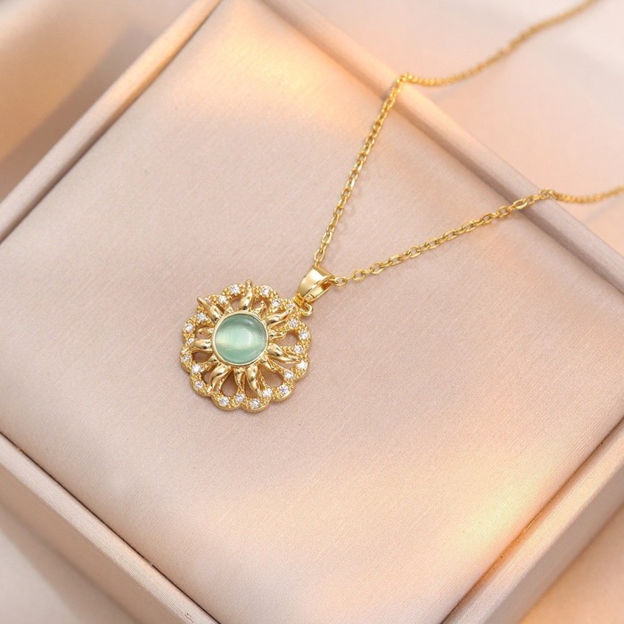 Necklace for Women, Internet Celebrity Style, Versatile, Niche, Sweet, High-End Rotating Necklace and Ring Set, Wholesale Accessories
