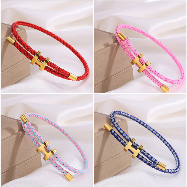 In Stock I-shaped Buckle Red Rope Bracelet 3D Hard Gold Adjustable Titanium Steel Waterproof Sweatproof Couple Lucky Rope Bracelet