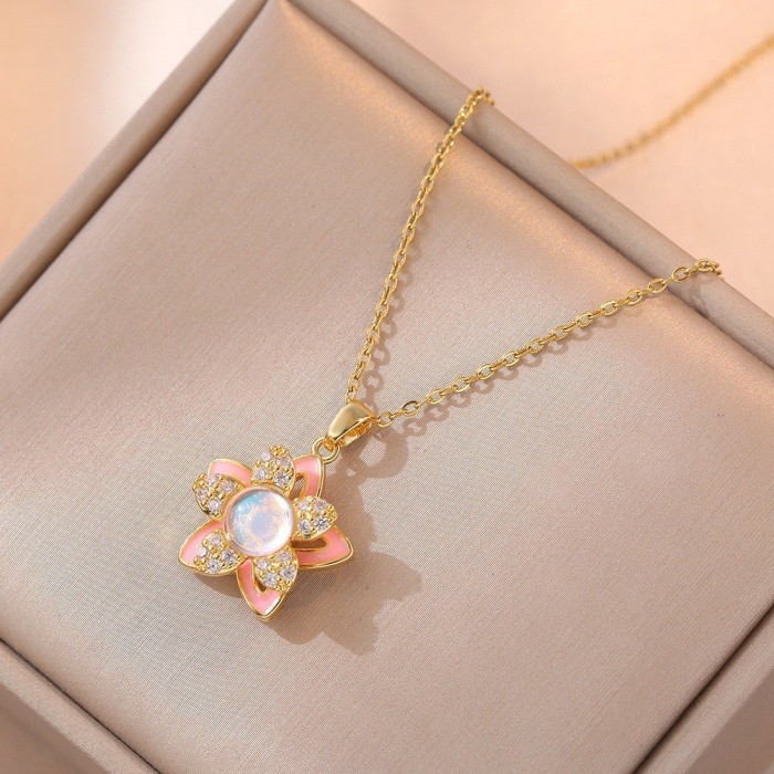 Necklace for Women, Internet Celebrity Style, Versatile, Niche, Sweet, High-End Rotating Necklace and Ring Set, Wholesale Accessories