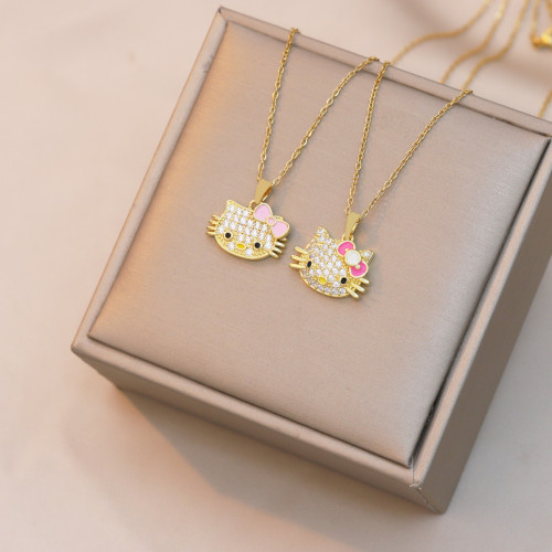 Necklace for Women New Fashion Cross-Border Cat Zircon Necklace Copper Micro Inlay Electroplated Ins Internet Celebrity Simple Collarbone Chain for Women
