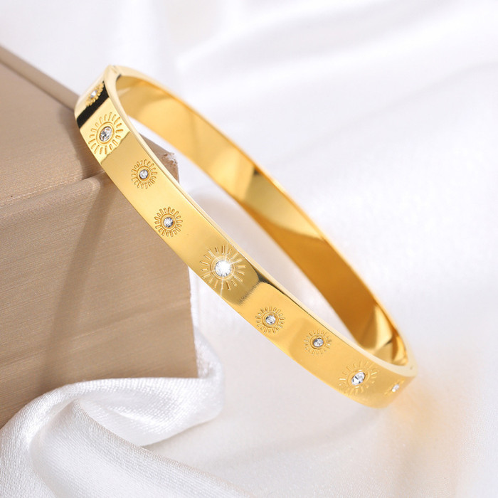 Ins Style Sunflower Stone-Inlaid Titanium Steel Bracelet for Women Starry Sky Personality Niche Buckle Bracelet Who...