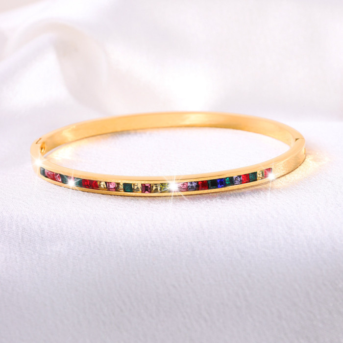 Titanium Steel Bracelet Colorful Single Row Stone Bracelet for Women High-end Feel Exquisite Personality Light Luxu...