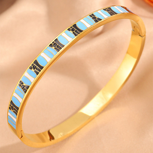 Cross-border Retro New Enamel Color Stainless Steel Bracelet for Women Fashion Niche Ins Buckle Bracelet Non-fading Jewelry
