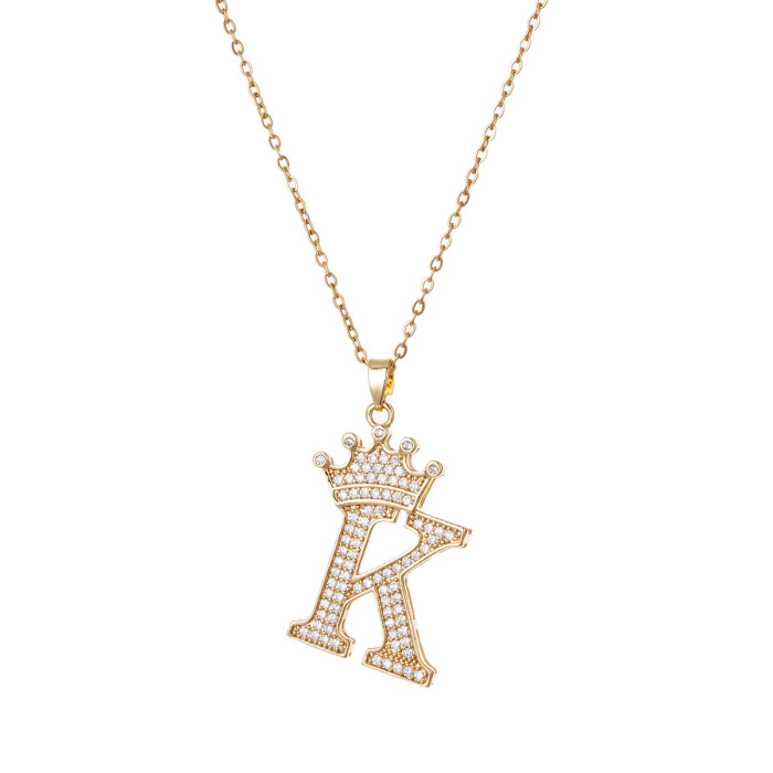 Necklace for Women Cross-Border New Zircon Letter Necklace Accessories Hip-Hop Double Layer Crown English 26 Pendant Necklace