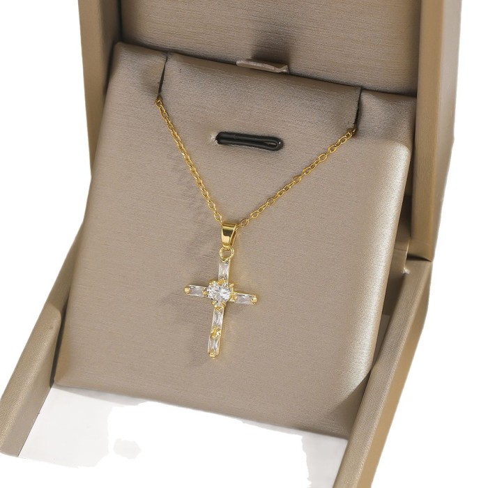 Necklace for Women European and American Cross-Border Fashion Colorful Zircon Cross Necklace Niche Design Ins Style Jewelry Collarbone Chain