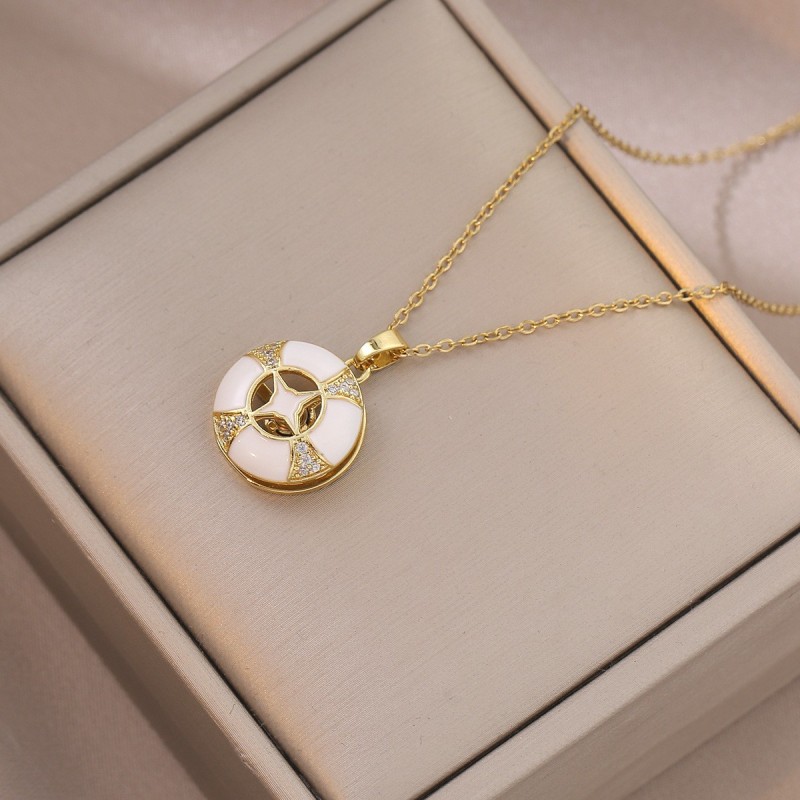 Necklace for Women Korean and Japanese Style Rotating Four-Leaf Flower Zircon Necklace Fashion Cross-Border European and American Petal New Clavicle Chain Jewelry