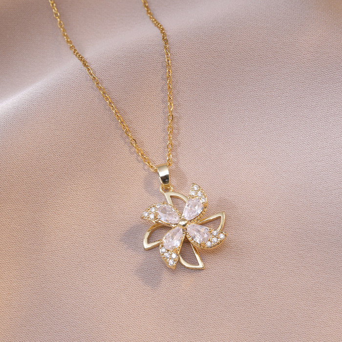 Necklace for Women New European Style Trendy Zircon Rotating Series Necklace Fashionable Fresh Commuting Collarbone C...