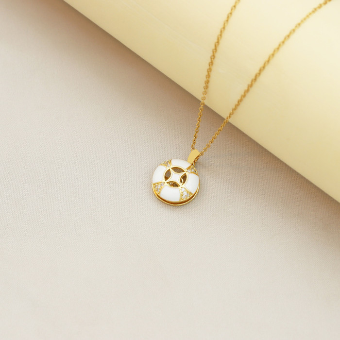 Necklace for Women Korean and Japanese Style Rotating Four-Leaf Flower Zircon Necklace Fashion Cross-Border European and American Petal New Clavicle Chain Jewelry