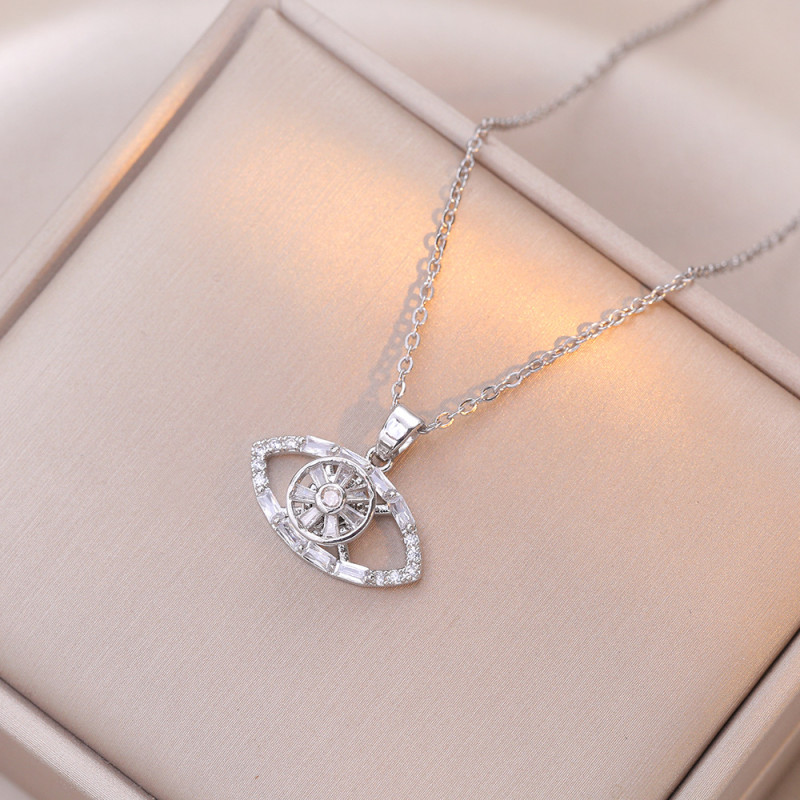 Necklace for Women Japanese Korean Style European American Turkish Eye Necklace Elegant Oil Drop Zircon Rotatable AliExpress Jewelry