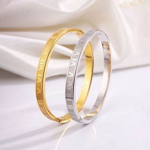 Titanium Steel Bracelet Greek Numerals Roman Numerals Stainless Steel Bracelet for Women High-end Fashion Retro Non-fading Bangle