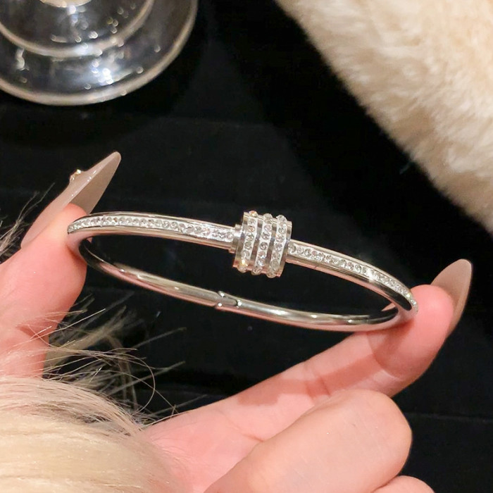 Titanium Steel Bracelet Light Luxury Stainless Steel Bracelet for Women High-end Niche Simple Fully Stone-Set Bracelet C...
