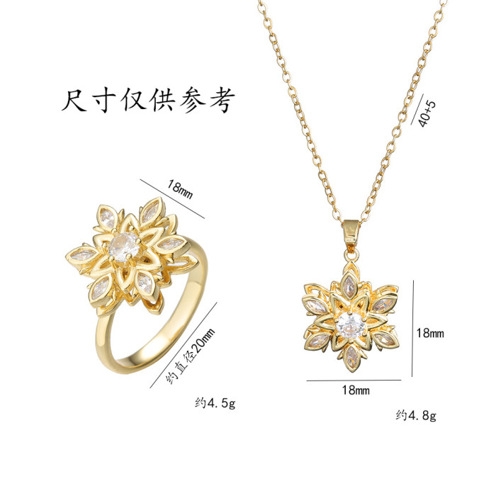 Necklace for Women, Internet Celebrity Rotating Zircon Flower, Niche Fashion New Design Pendant, Elegant Set, Titanium Steel Necklace