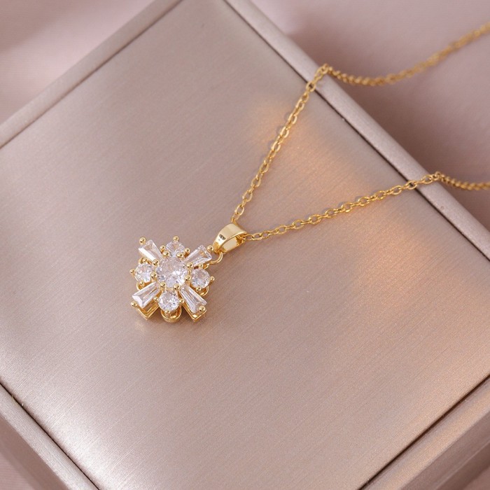 Necklace for Women Internet Celebrity Rotating Flower Niche Fashion New Design Sense Ring Temperament Set Titanium St...