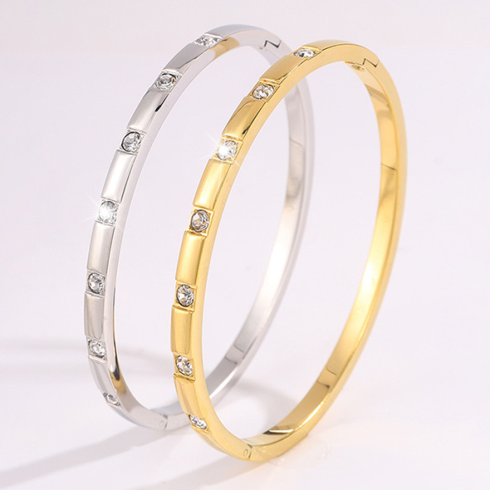 Titanium Steel Geometric Zircon Bracelet Fashionable Light Luxury High-end Feel Bracelet Cross-border Exquisite Versatile Design Sense Jewelry Wholesale