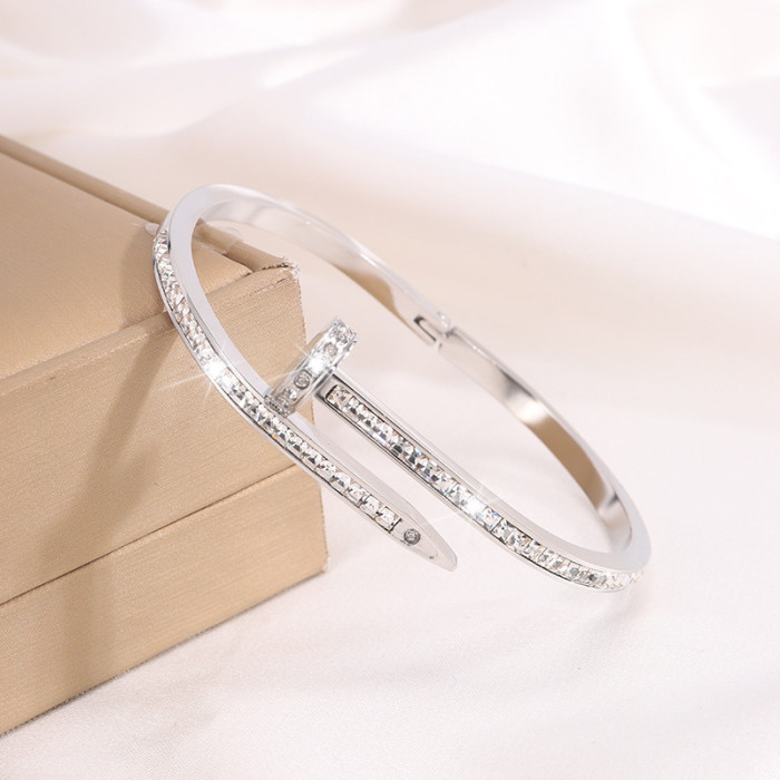 New Style Personalized Card Home Nail Full Zircon Bracelet for Women High-End Versatile Stainless Steel Bracelet Manu...