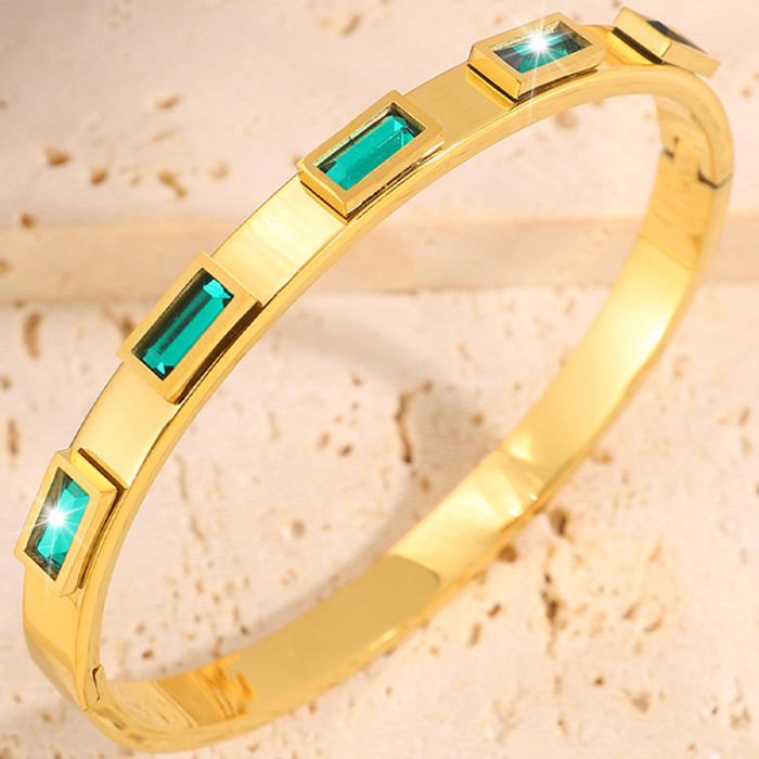 European and American Fashion Square Emerald Open Titanium Steel Bracelet for Women High Version Design Versatile Non-Fading Bracelet Jewelry