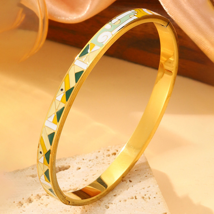 Vintage Fashion Oil Drop Titanium Steel Bracelet for Women, Colorful Enamel Oil Drop Versatile Exquisite Color-Block Stitching Bracelet, Non-Fading