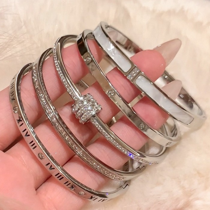Titanium Steel Bracelet Light Luxury Stainless Steel Bracelet for Women High-end Niche Simple Fully Stone-Set Bracelet C...