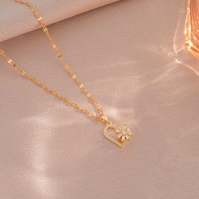 Necklace for Women Rotating Heart Necklace Fashion Titanium Steel Clavicle Chain Rotatable Pendant Internet Celebrity...
