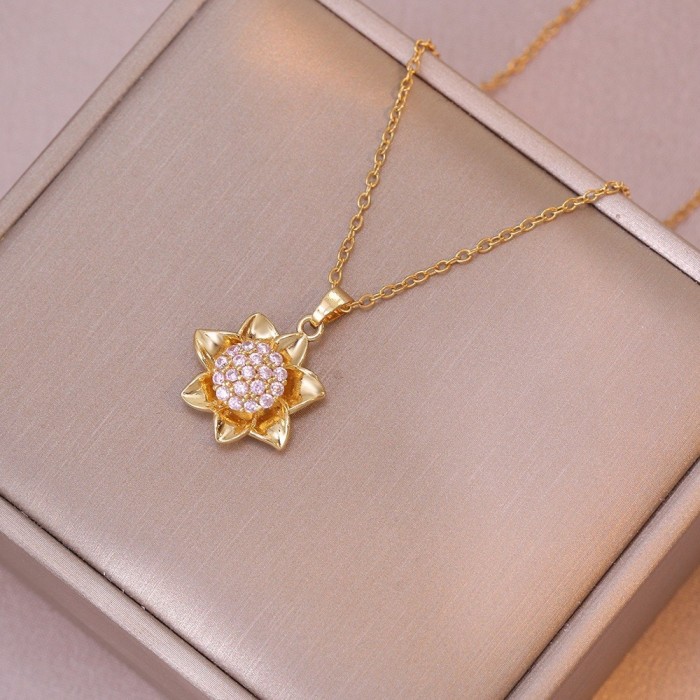 Necklace for Women, Internet Celebrity Style, Versatile, Niche, Sweet, High-End Rotating Necklace and Ring Set, Wholesale Accessories