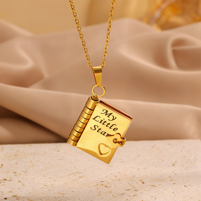 Cross-Border TK Hot-Selling Book Necklace for Women Stainless Steel Couple Necklace Engravable Open Pendant Titanium Steel Love Letter Necklace