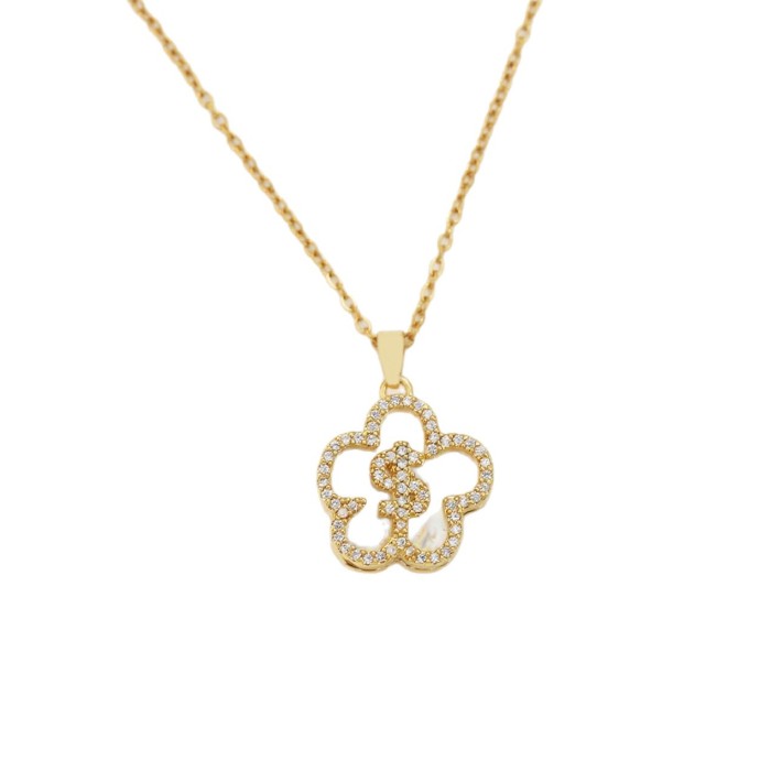 Necklace for Women Internet Celebrity Five-Petal Flower Zircon Coin Flower Niche New Design Pendant Elegant Titanium...