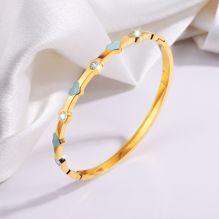 Titanium Steel Bracelet for Women, High-End Fully Stone-Set Stainless Steel Bangle, Niche Versatile Light Luxury Non-Fad...