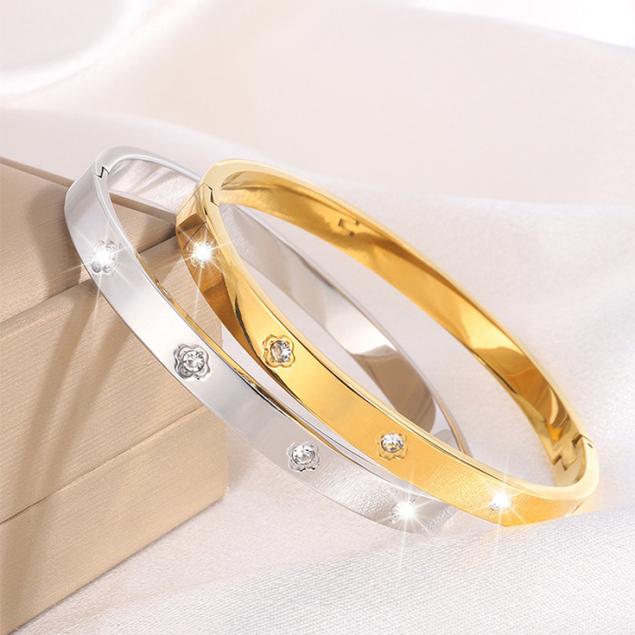 New Style Stainless Steel Four-Leaf Clover Bracelet Simple 18K Real Gold Couple Hot-Selling High-End Non-Fading Bracelet