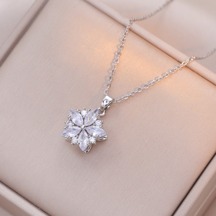 Necklace for Women, Internet Celebrity,, Colorful Zircon, Rotating Flower, Niche Fashion, New Design, Elegant Titanium Steel Necklace