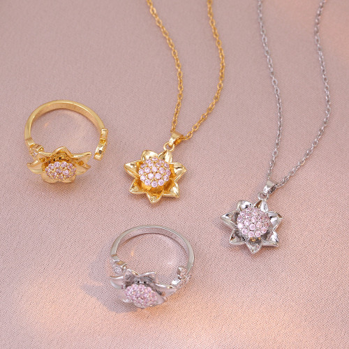 Necklace for Women, Internet Celebrity Trend, Sunflower Zircon Flower, Niche Rotating New Design, Elegant Set, Titanium Steel Necklace