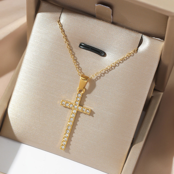 Titanium Steel Necklace for Women, Internet Celebrity Cross Pendant, Niche New Design Sense Stainless Steel Necklace...