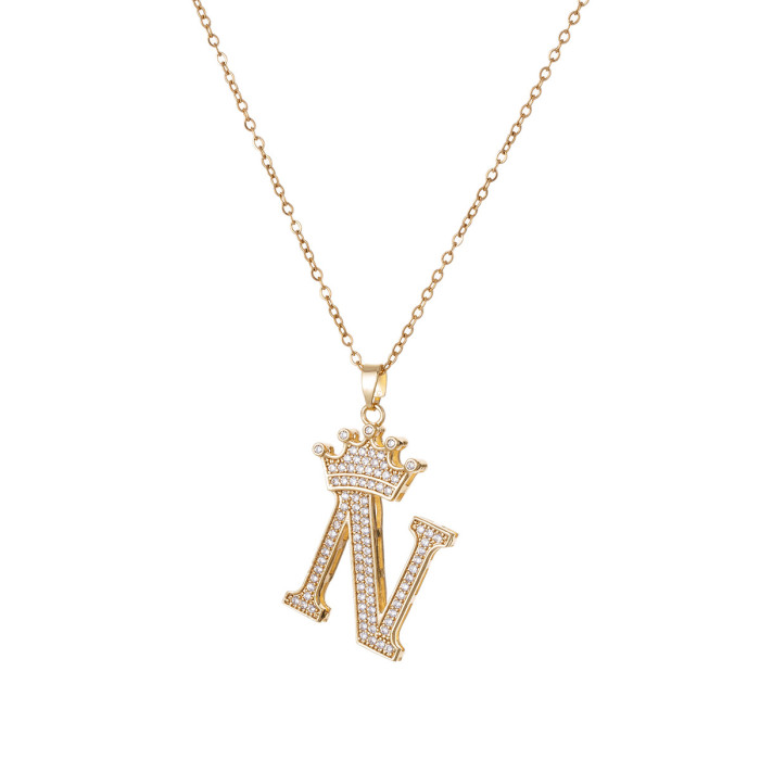 Necklace for Women Cross-Border New Zircon Letter Necklace Accessories Hip-Hop Double Layer Crown English 26 Pendant Necklace