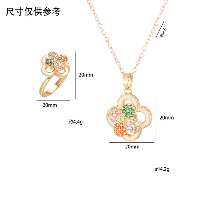 Necklace for Women, Internet Celebrity Colorful Zircon Flower, Niche New Design Pendant, Elegant Ring Set, Titanium S...