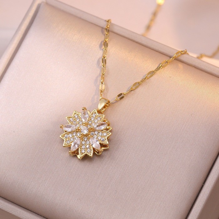 Necklace for Women, Internet Celebrity Style, Versatile, Niche, Sweet, High-End Rotating Necklace and Ring Set, Wholesale Accessories