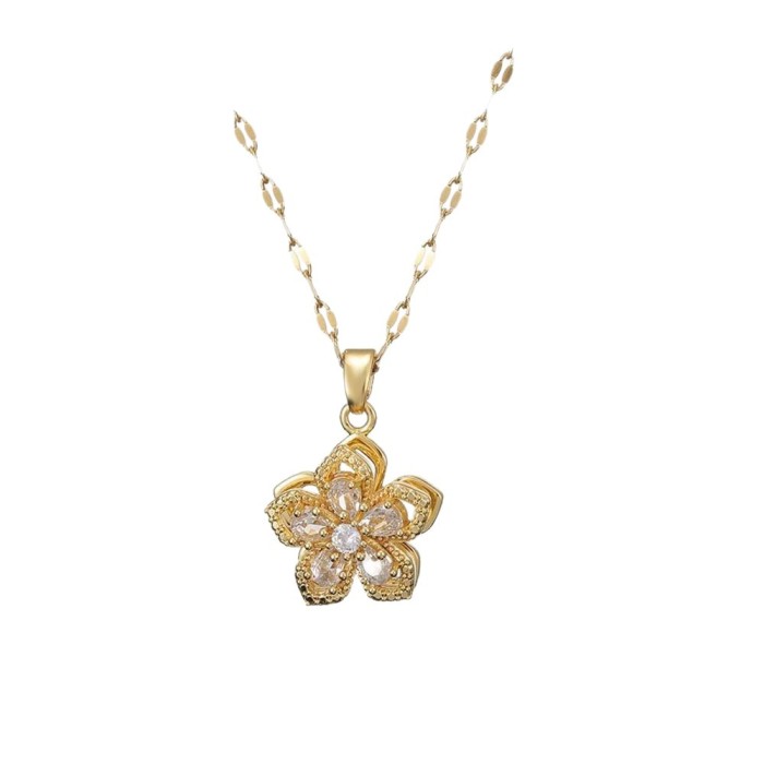 Necklace for Women, Internet Celebrity Rotating Bauhinia Zircon Flower, Niche Fashion New Design Pendant, Elegant Titanium Steel Necklace