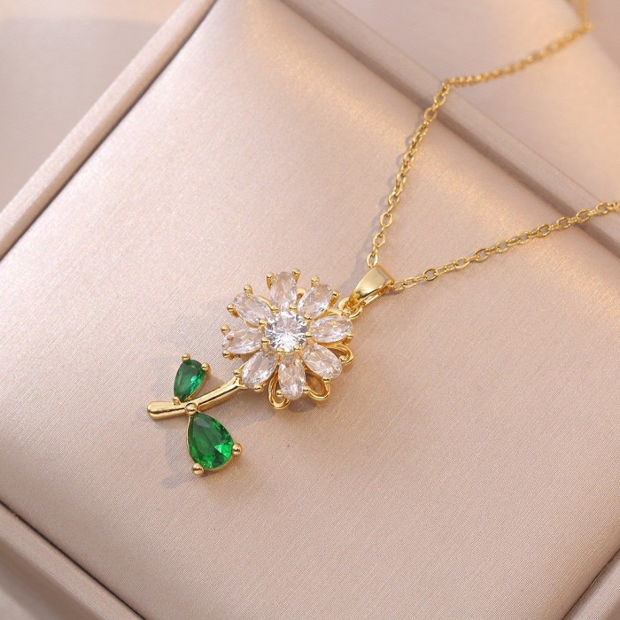 Necklace for Women, Internet Celebrity Style, Versatile, Niche, Sweet, High-End Rotating Necklace and Ring Set, Wholesale Accessories