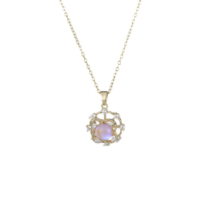 Necklace for Women Moonstone Necklace Rotatable Ins Internet Celebrity Collarbone Chain Niche Design Fashion Jewelry
